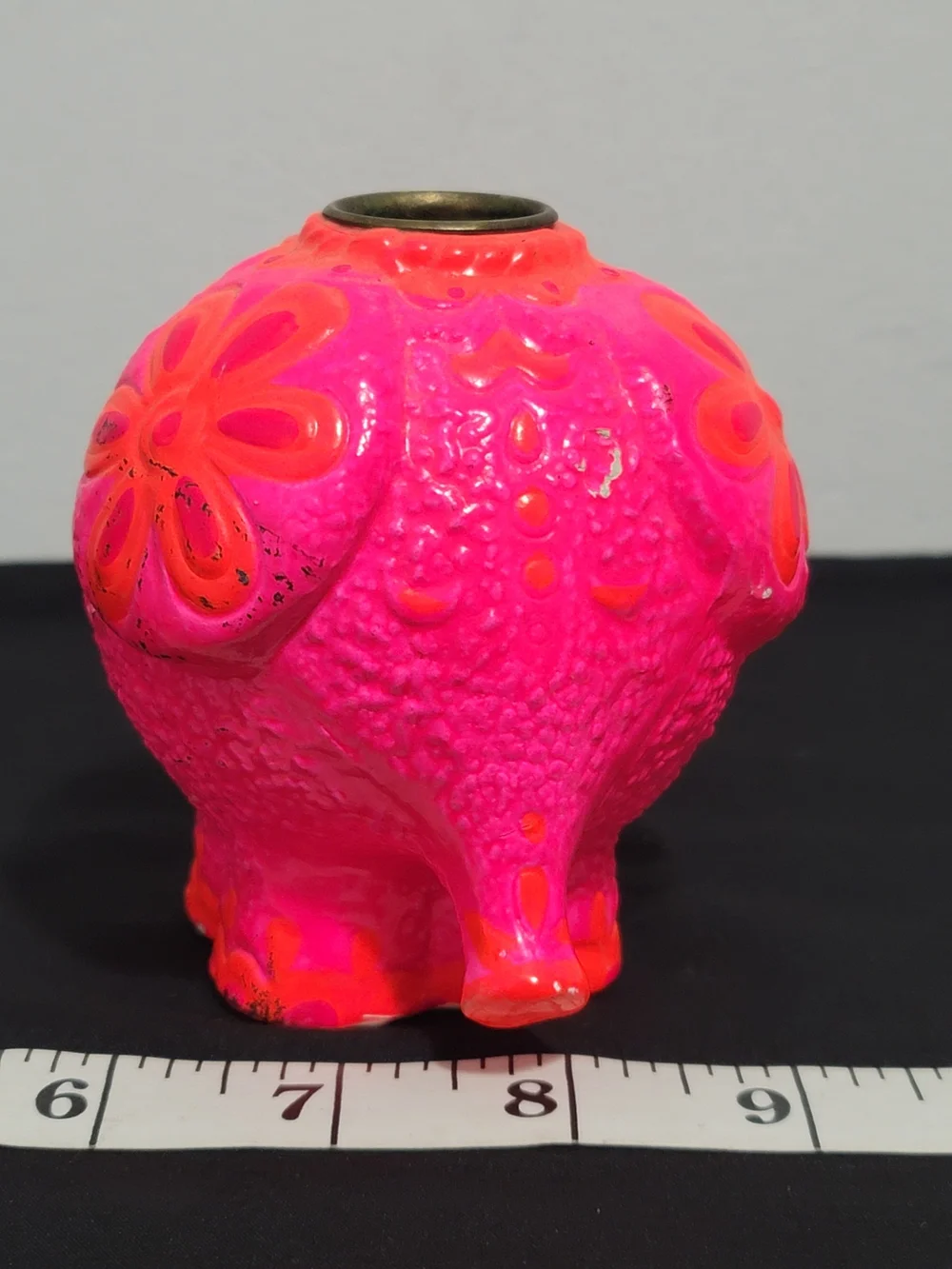 Vintage Hallmary Flower Power Bright Pink Floral Embossed Elephant Candle Holder